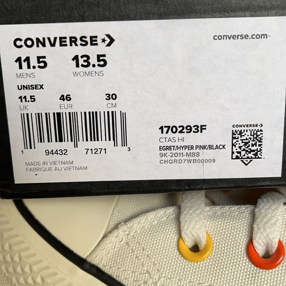 Converse Ctas Hi Egret/Hyper Pink/Black MEN`S - Picture 16 of 16
